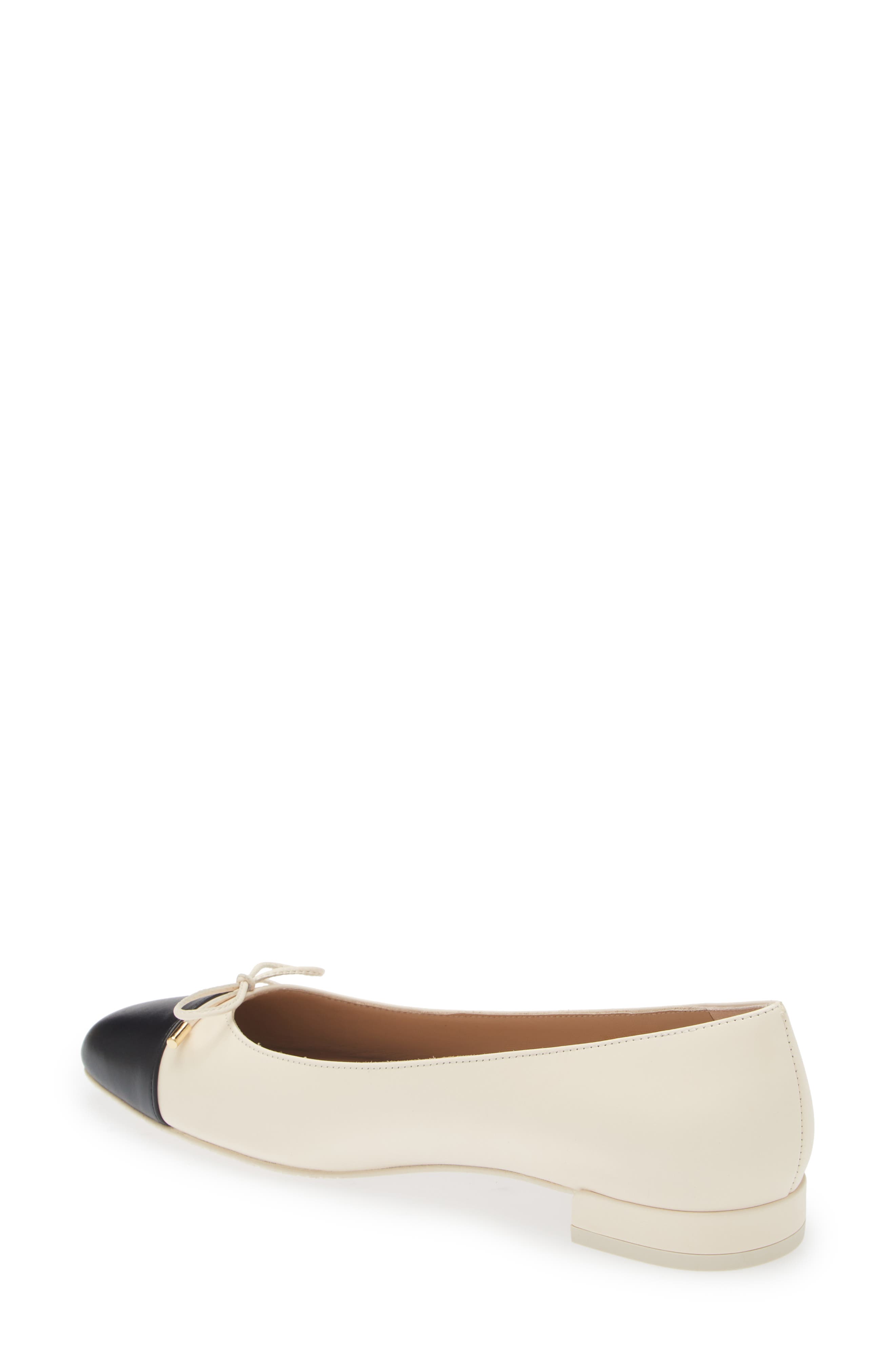 Sleek Cap Toe Bow Flat, Alternate, color, IVORY/ BLACK