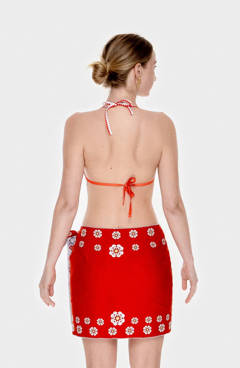 Jessie Zhao New York Swim Cover Up Skirt-Red Garden, Alternate, color, Red