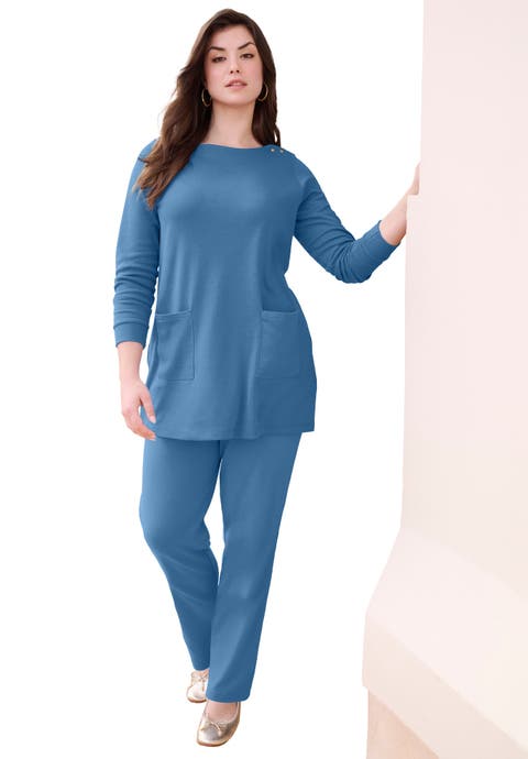 Snap Button Boatneck Soft Knit Tunic (Plus)