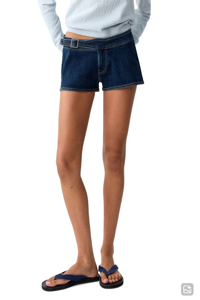 Belted Denim Minishorts, Main, color, DARK BLUE