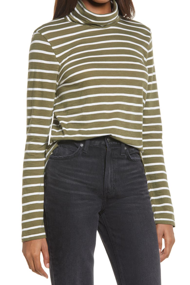 Esme Stripe Whisper Cotton Turtleneck, Main, color, LIGHTHOUSE
