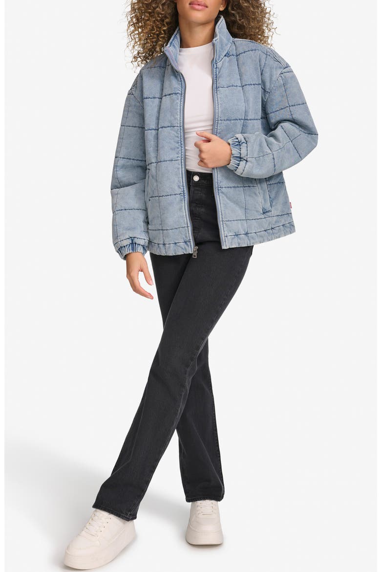 Box Quilted Water Resistant Cotton Jacket, Alternate, color, LIGHT WASH DENIM