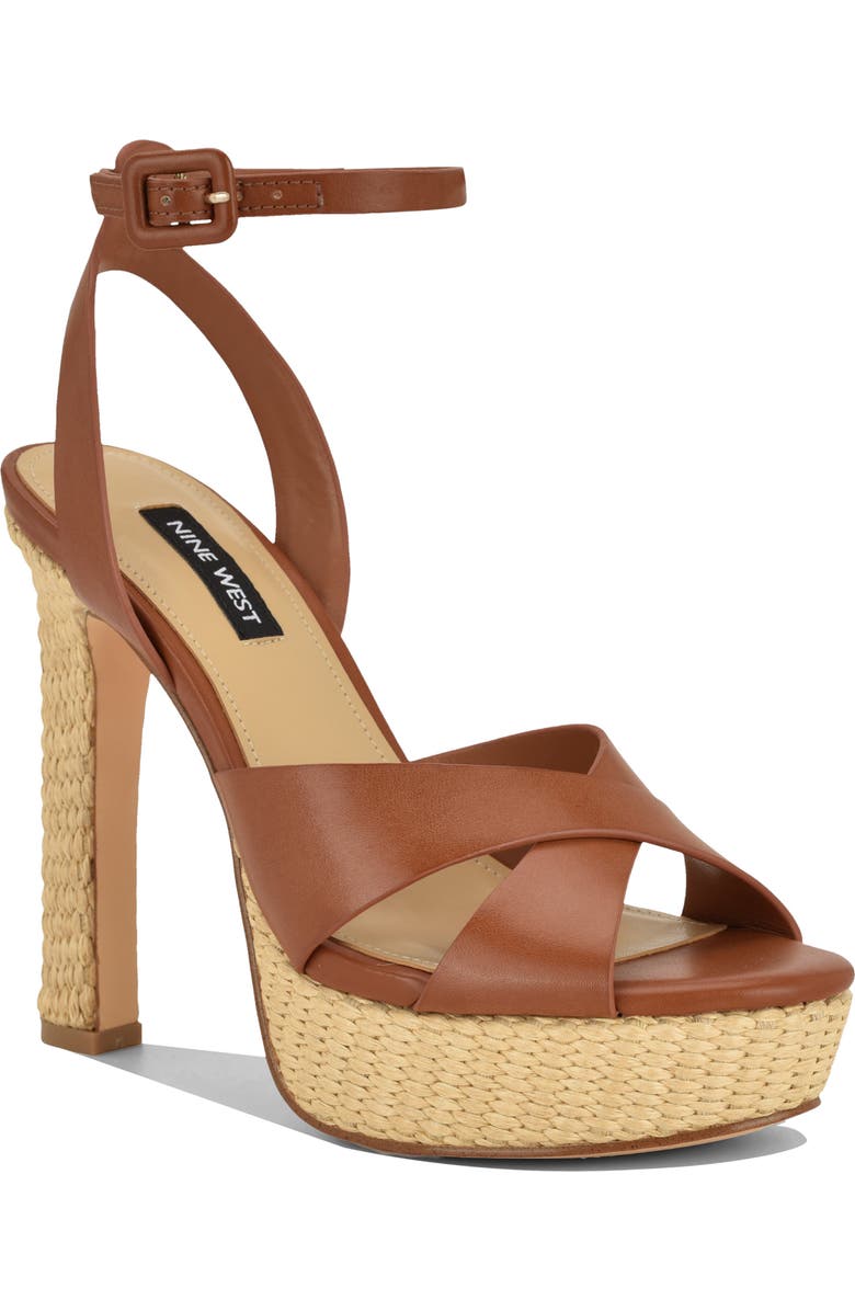 Nine West Ankle Strap Platform Sandal, Main, color, Medium Brown