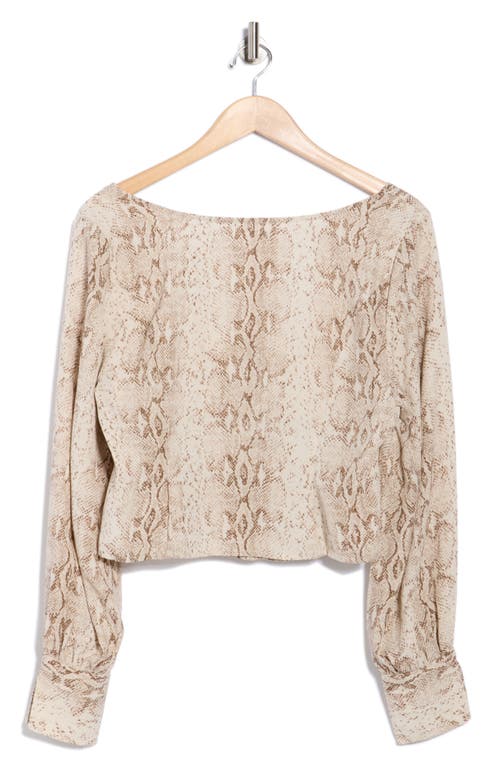 Leith Tie Front Crepe Long Sleeve Top In Multi