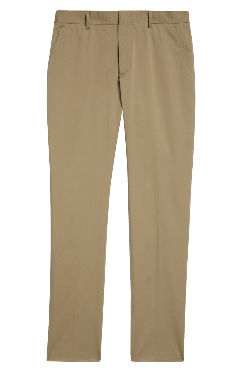 ZEGNA Flat Front Stretch Cotton Gabardine Trousers, Alternate, color, Khaki