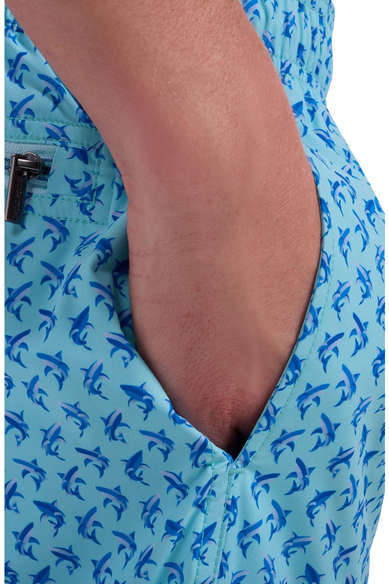Kai Dolphin Print Swim Trunks, Alternate, color, AQUA