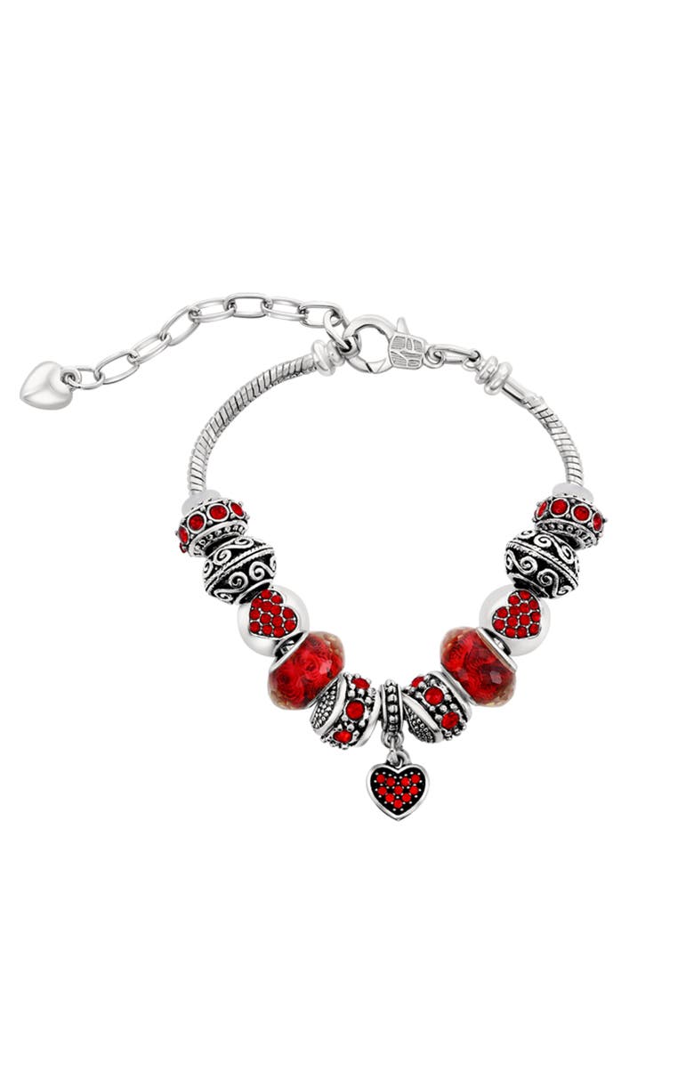 Donatello Gian Red Crystal Heart Charm Bracelet, Main, color, Red