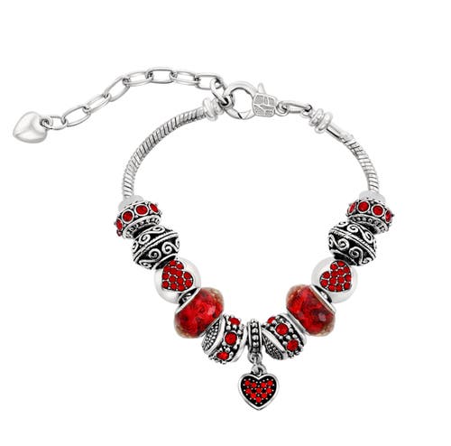 Donatello Gian Red Crystal Heart Charm Bracelet In Red