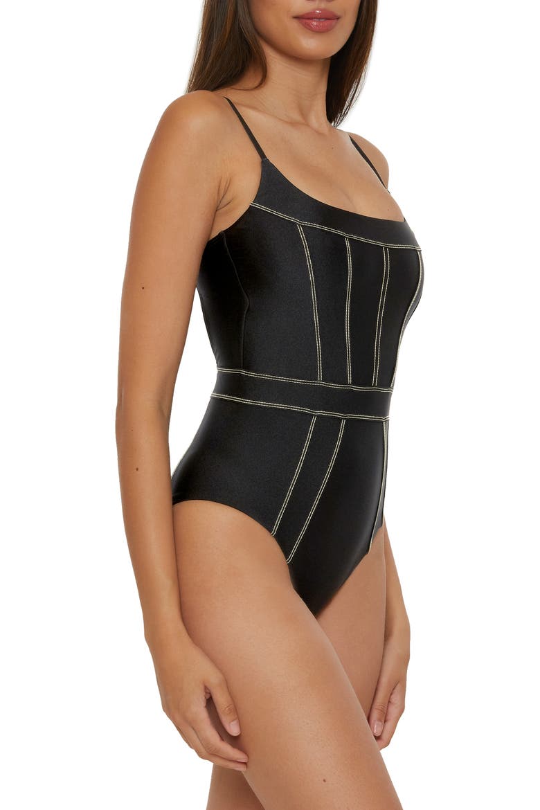 Color Sheen One-Piece Swimsuit, Alternate, color, BLACK