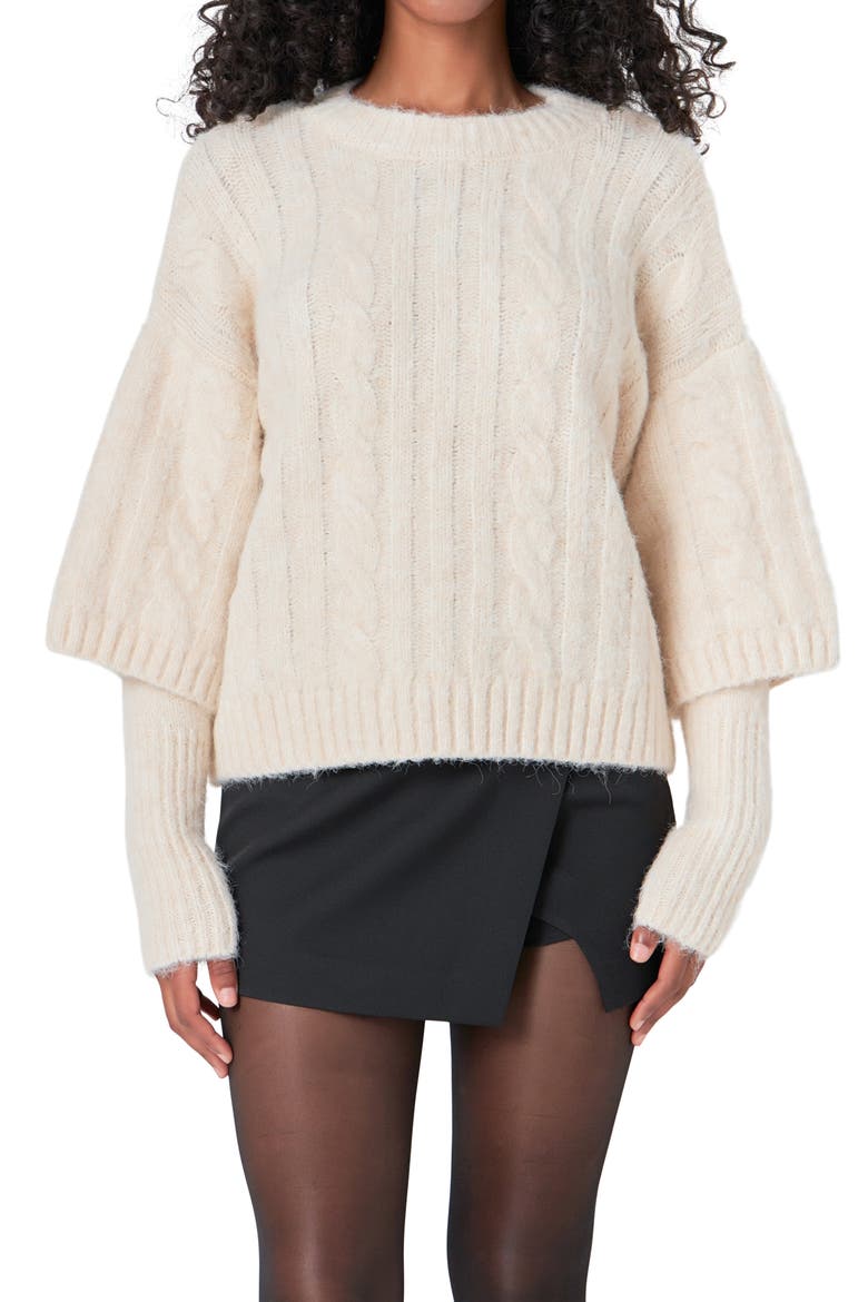 Twofer Cable Layered Sweater, Alternate, color, CREAM
