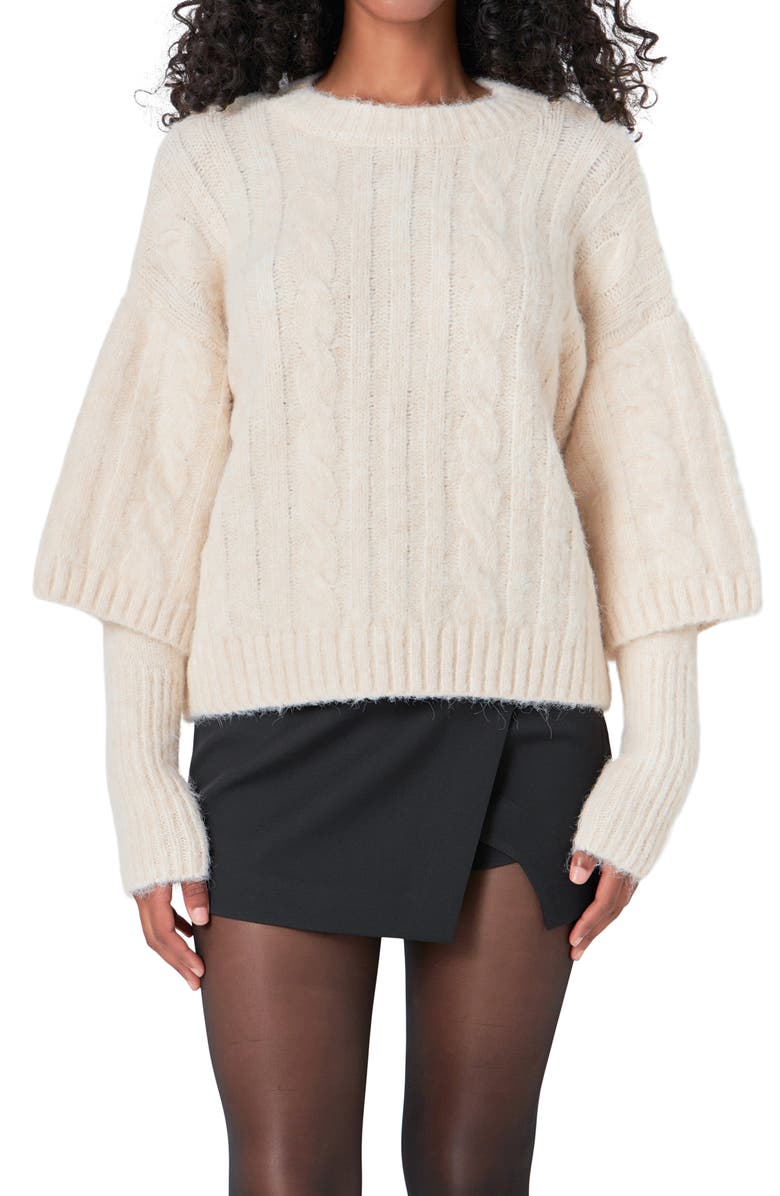 Endless Rose Twofer Cable Layered Sweater, Alternate, color, Cream