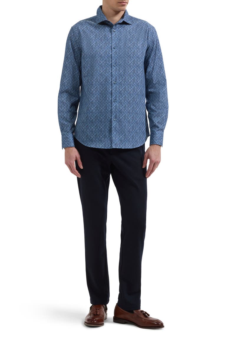Alvin Shaped Fit Print Cotton Shirt, Alternate, color, MARINE BLUE