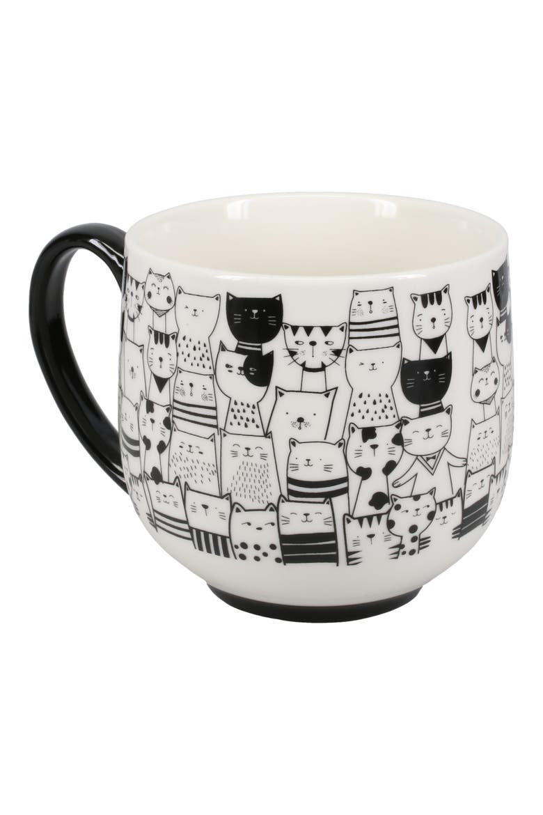 Cat Café Set of 4 Porcelain Mugs, Alternate, color, BLACK/ WHITE