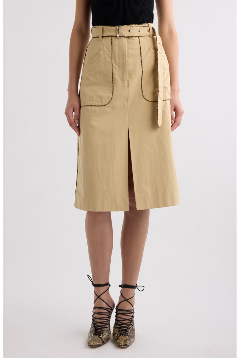 Belted Cotton Poplin Skirt, Main, color, BEIGE