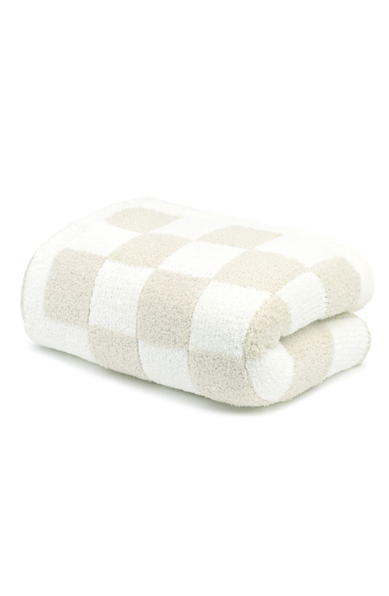 Kashwére Throw - Check - Chenilla Cloud, Main, color, Creme / Linen