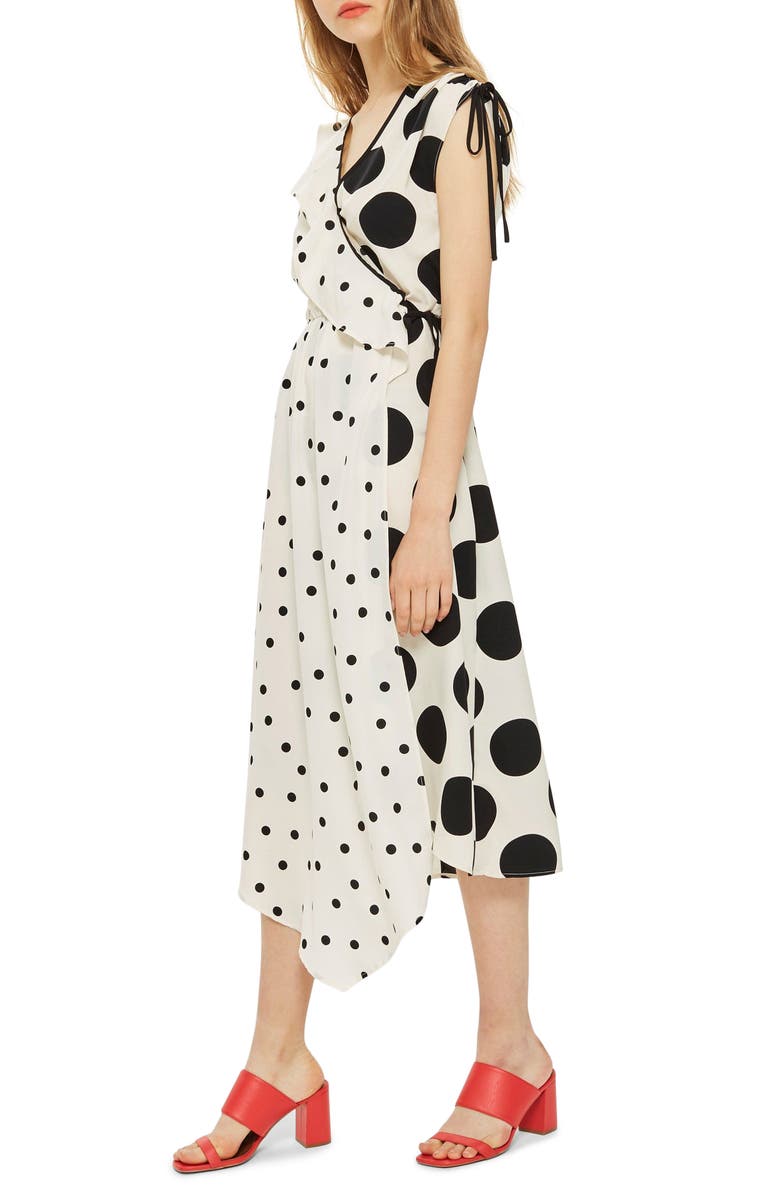 Topshop Mix Spot Midi Wrap Dress, Alternate, color, 