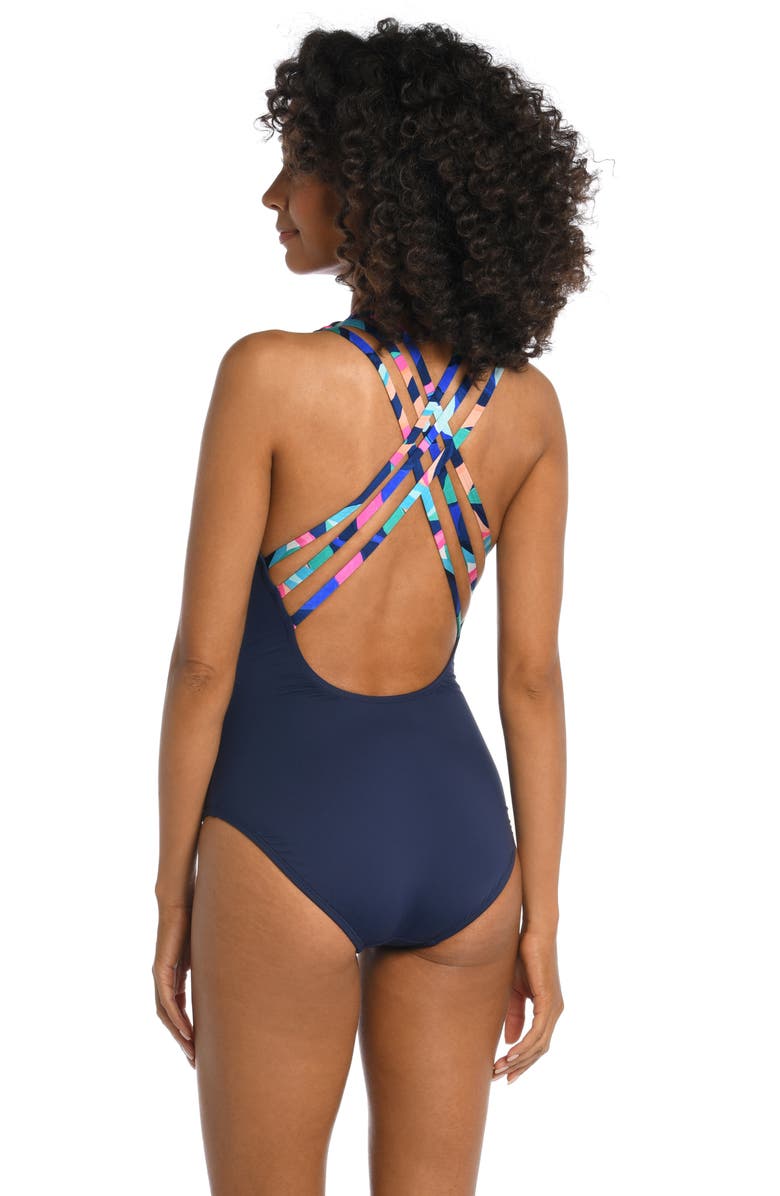 La Blanca Painted Cross Back One-Piece Swimsuit, Alternate, color, 