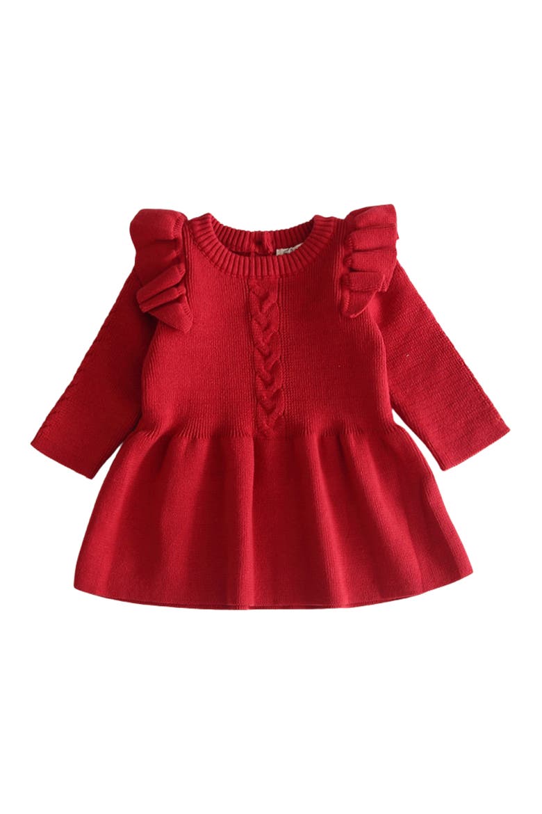 Eva Ruffle Shoulder Long Sleeve Knit Cotton Dress, Main, color, RED