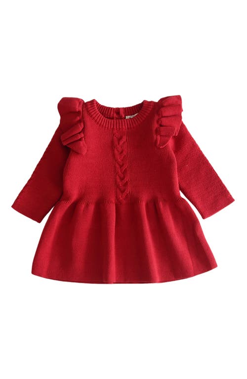 Ashmi & Co. Eva Ruffle Shoulder Long Sleeve Knit Cotton Dress in Red  product