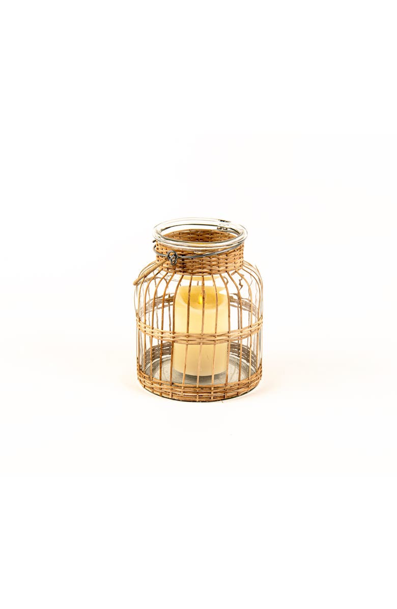 Wicker Village Glass with cane weaved votive, Alternate, color, Natural