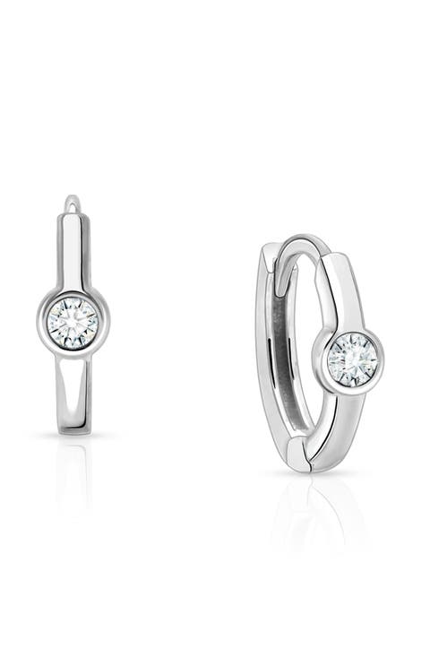 Sterling Silver 9mm Birthstone Huggie Hoops Earrings