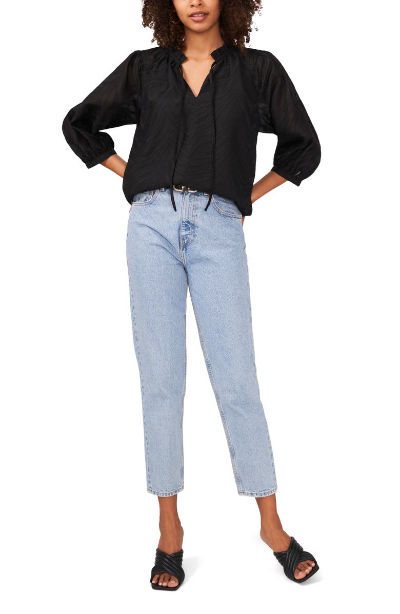 Vince Camuto Zebra Jacquard Split Neck Top, Alternate, color,