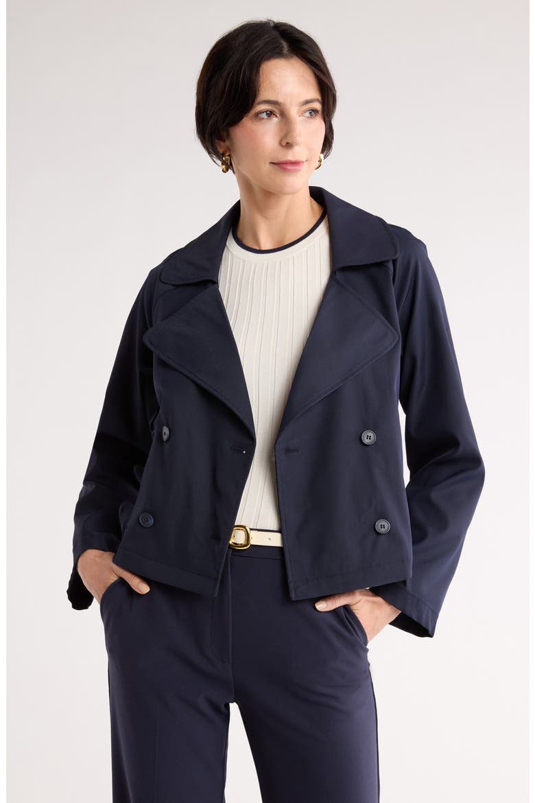 Double Breasted Crop Trench Coat, Main, color, NAVY NIGHT