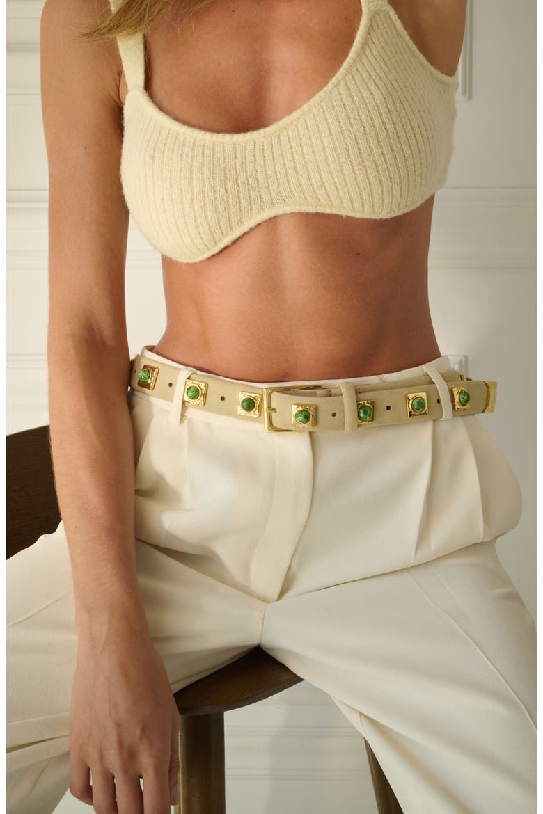 No. 2 Stud Leather Belt, Alternate, color, OAT/GOLD GREEN STUD