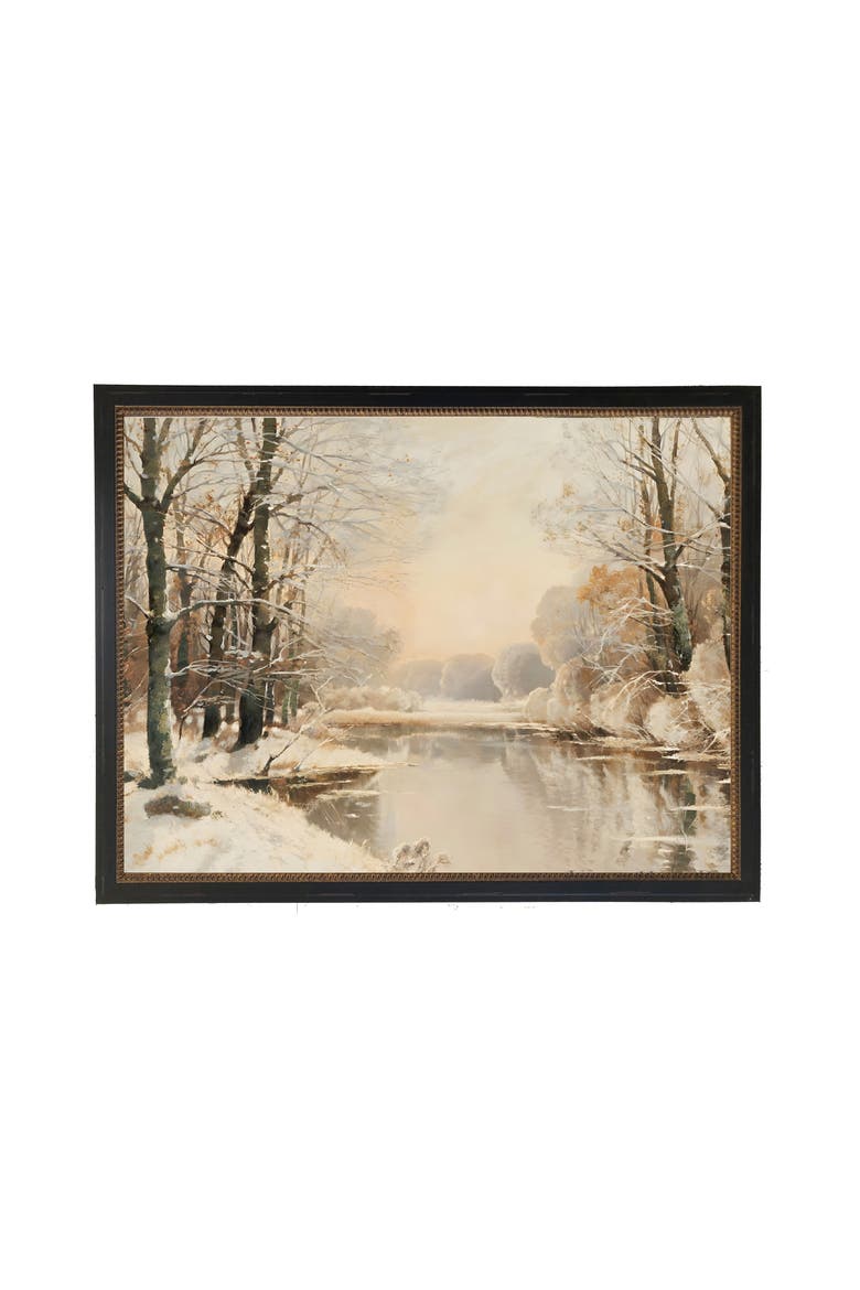 Vintage Oil Painting of Snowy River Scene, Main, color, Ivory