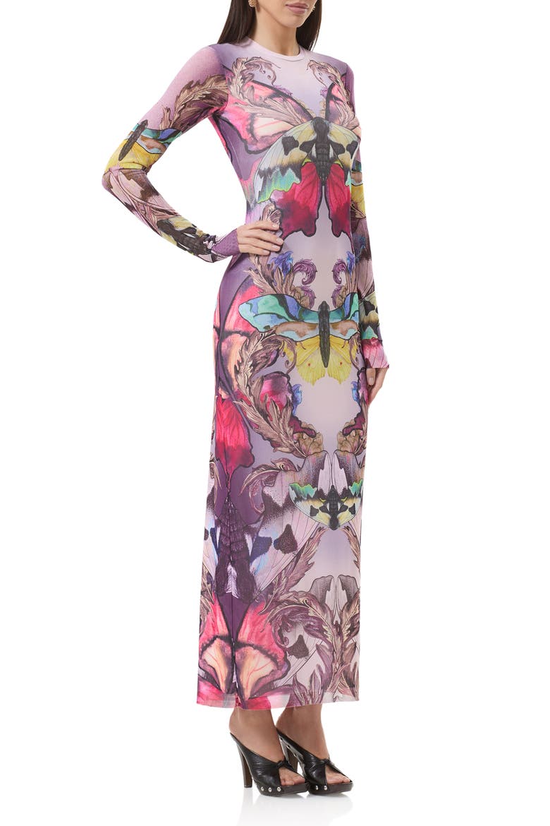 Didi Long Sleeve Mesh Maxi Dress, Alternate, color, ORNATE BUTTERFLY