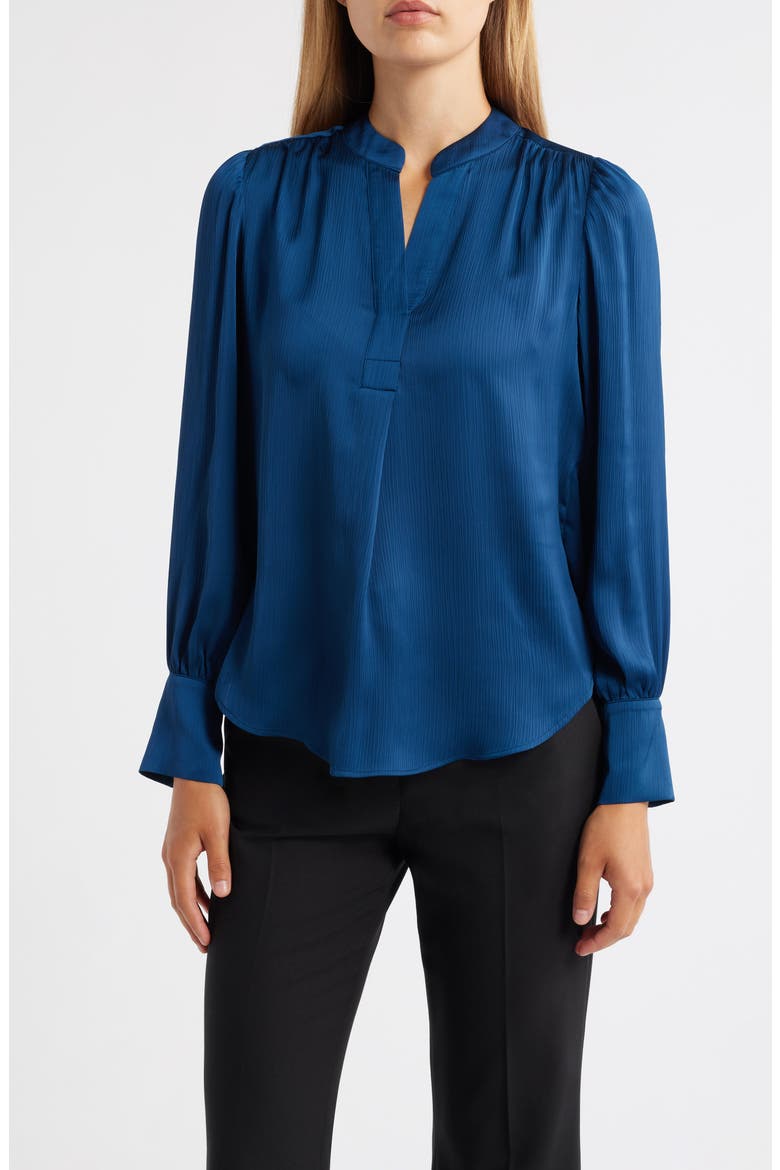 Textured Crepe Long Sleeve Top, Main, color, BALTIC TEAL