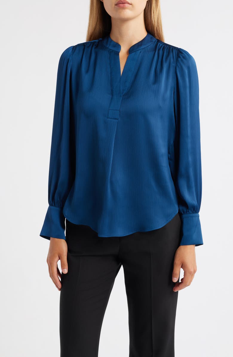 Anne Klein Textured Crepe Long Sleeve Top, Main, color,