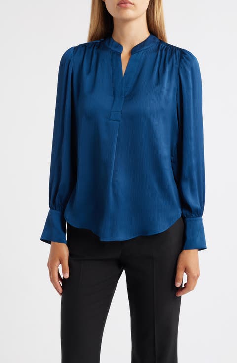売れ筋商品|||アンクライン カットソー トップス レディース Petite Draped-Neck Shirred-Strap Top Santorini Blue 09 Coco Top | Bold Blue | Paris Georgia Official Store
