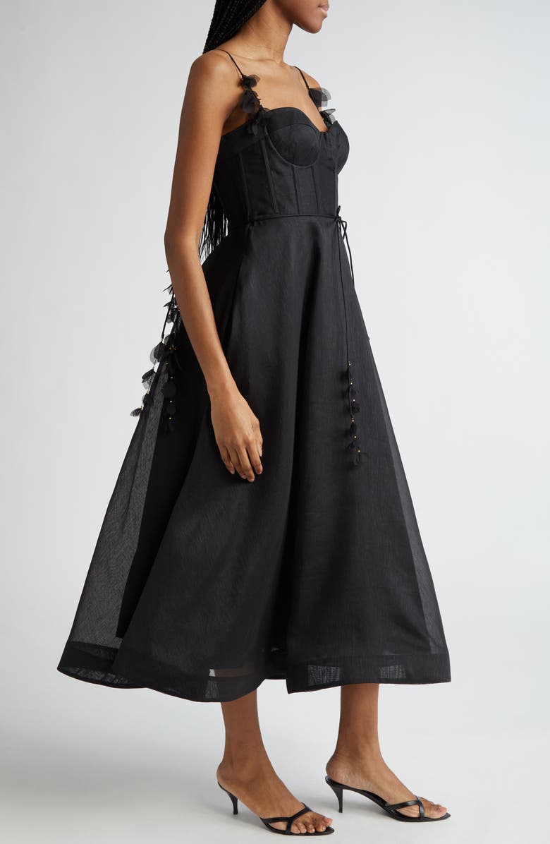 Zimmermann Natura Linen & Silk Organza Corset Midi Dress, Alternate, color, 