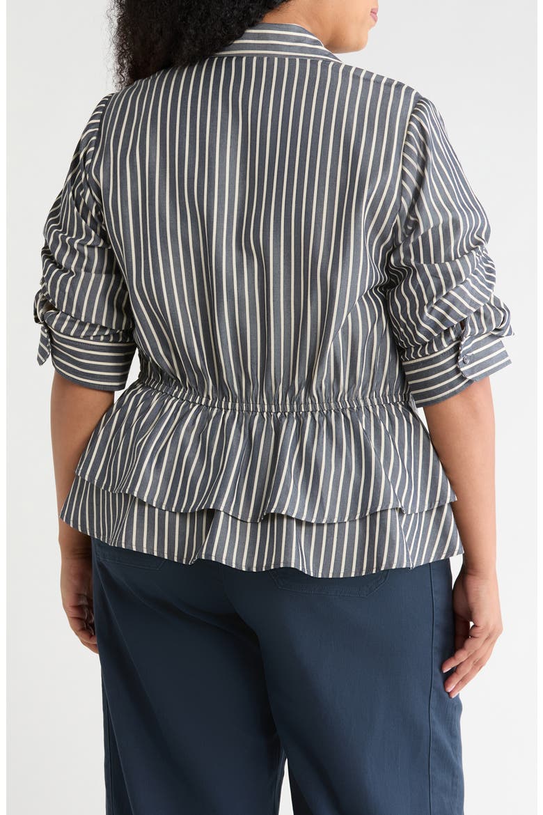 Double Peplum Striped Button-Down Top, Alternate, color, NAVY/ ECRU