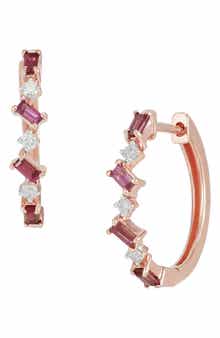 Frankie & Zoe 14K Rose Gold Diamond & Rhodolite Garnet Hoop Earrings