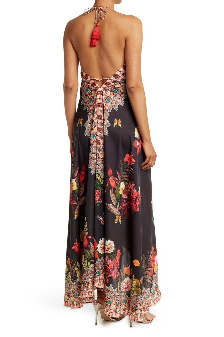 Floral Print Halter Cover-Up Dress, Alternate, color, BLACK