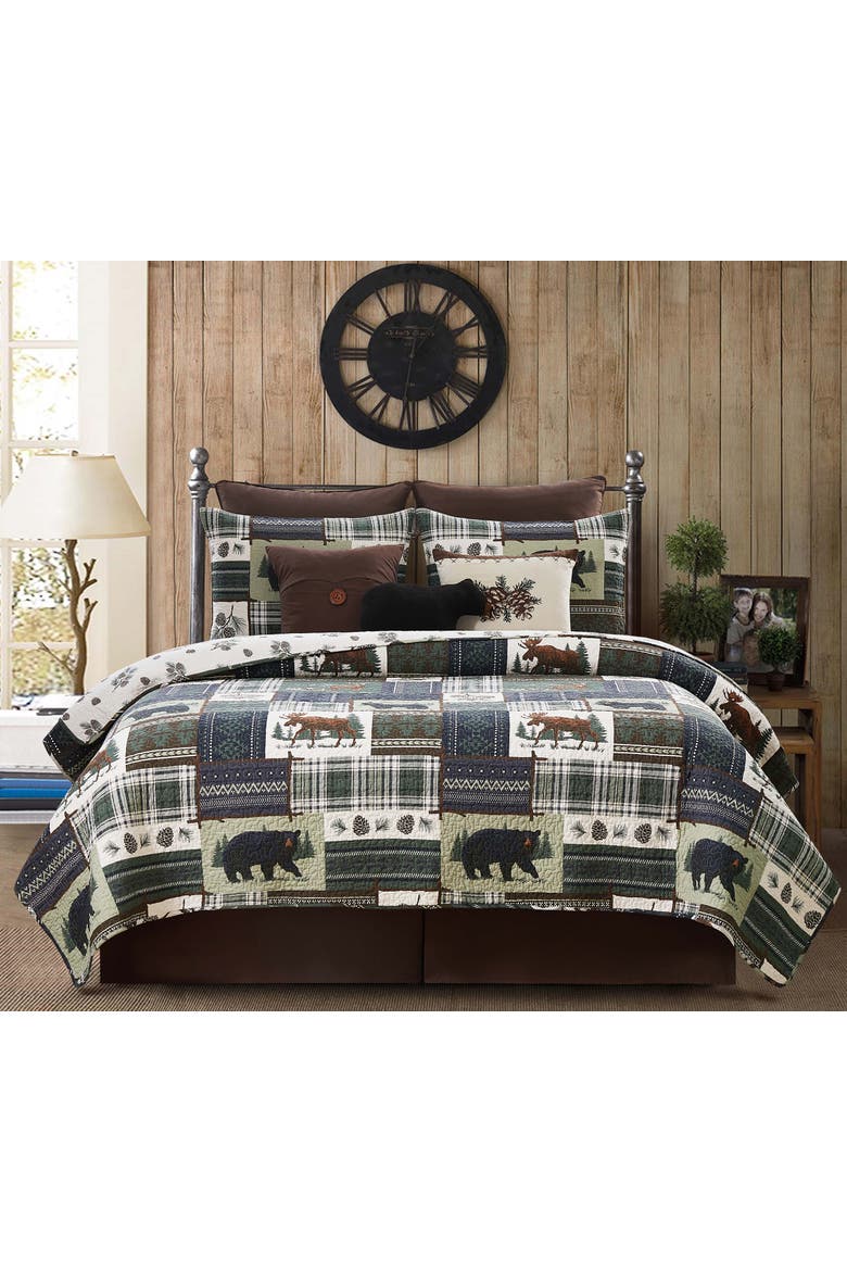 Greenstone Pines Bedding Quilt Set, Alternate, color, Brown