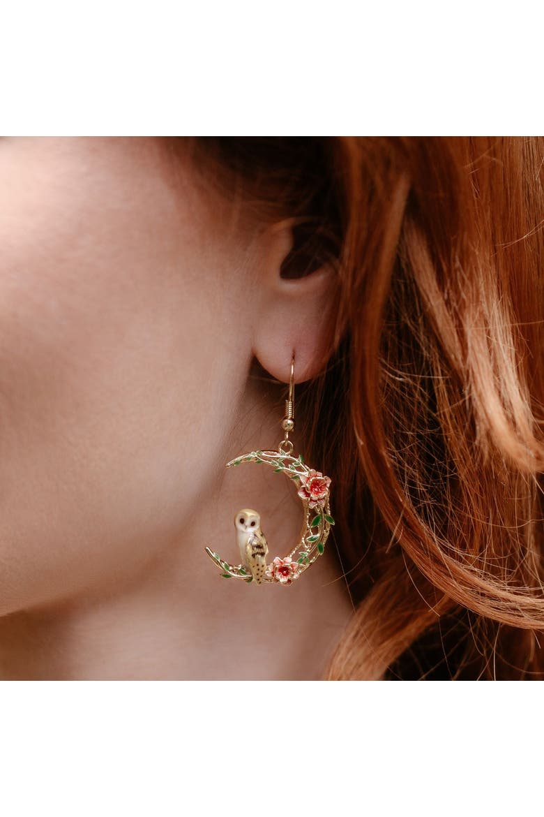 Owl in a Moon Drop Earrings, Alternate, color, Owl in a Moon