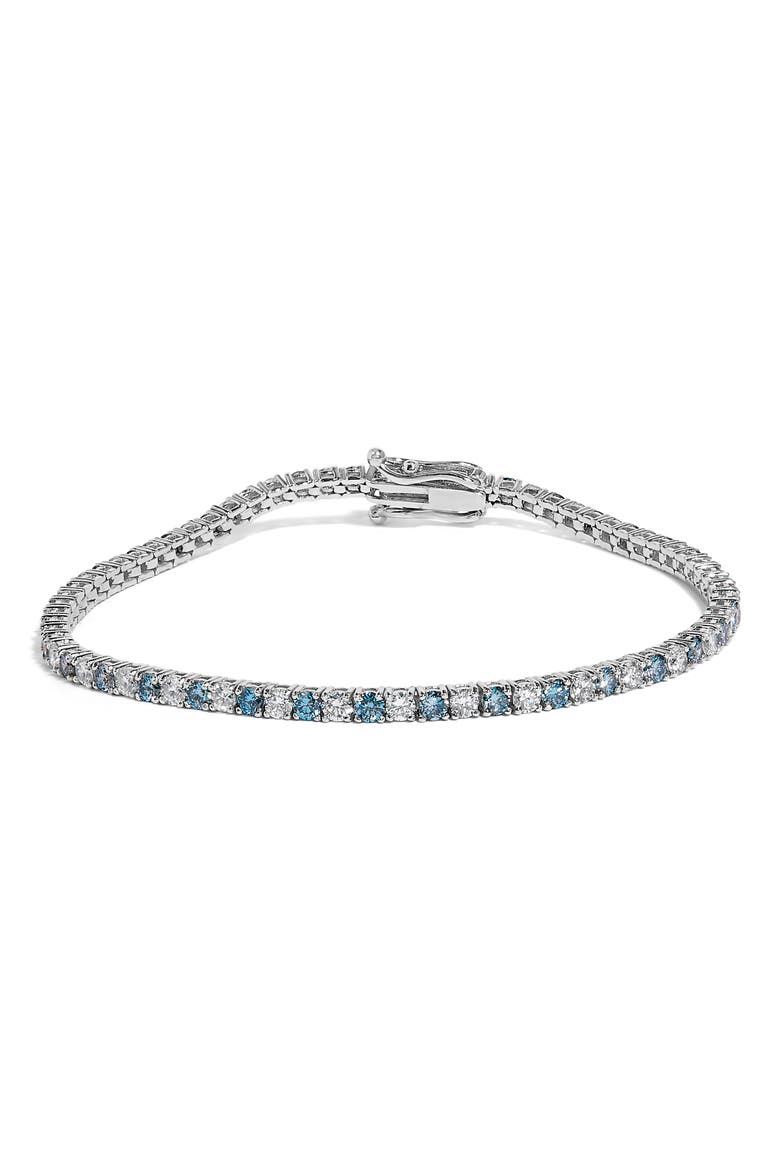 14K White Gold 4.0 Cttw White and Blue Lab Grown Diamond Tennis Bracelet, Main, color, White