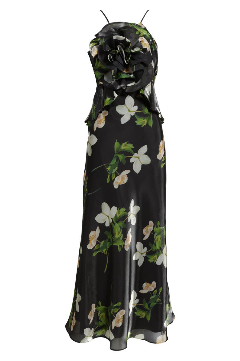Floral Organza Gown, Alternate, color, BLACK MULTI