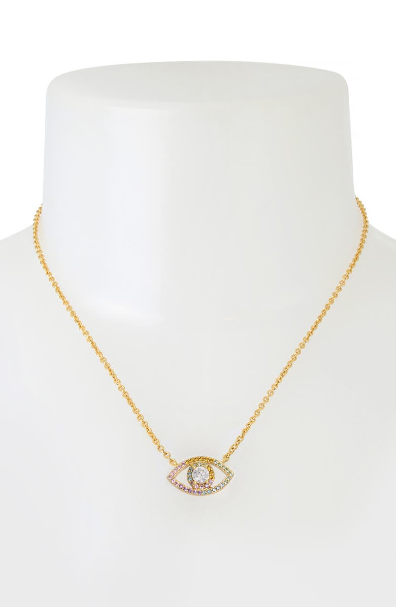 Kurt Geiger London Cubic Zirconia Evil Eye Pendant Necklace, Alternate, color,