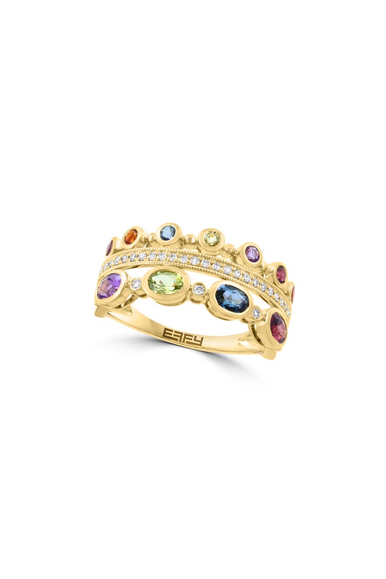 Gold Plated Silver Multi Gemstone and Diamond Ring, Main, color, GOLD MULTI