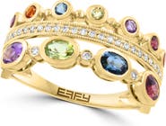 EFFY Gold Plated Silver Multi Gemstone and Diamond Ring