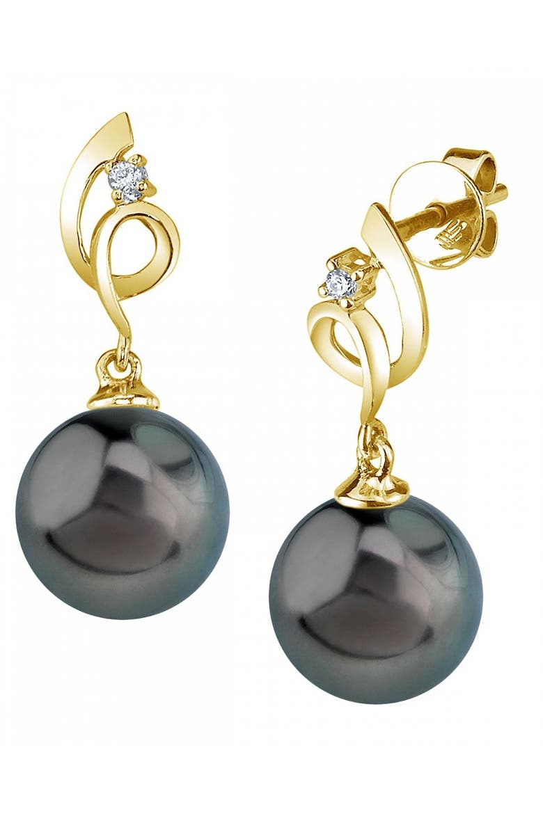 14K Gold Tahitian South Sea Pearl & Diamond Symphony Earrings, Main, color, Yellow Gold