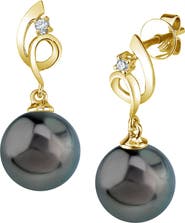 The Pearl Source 14K Gold Tahitian South Sea Pearl & Diamond Symphony Earrings