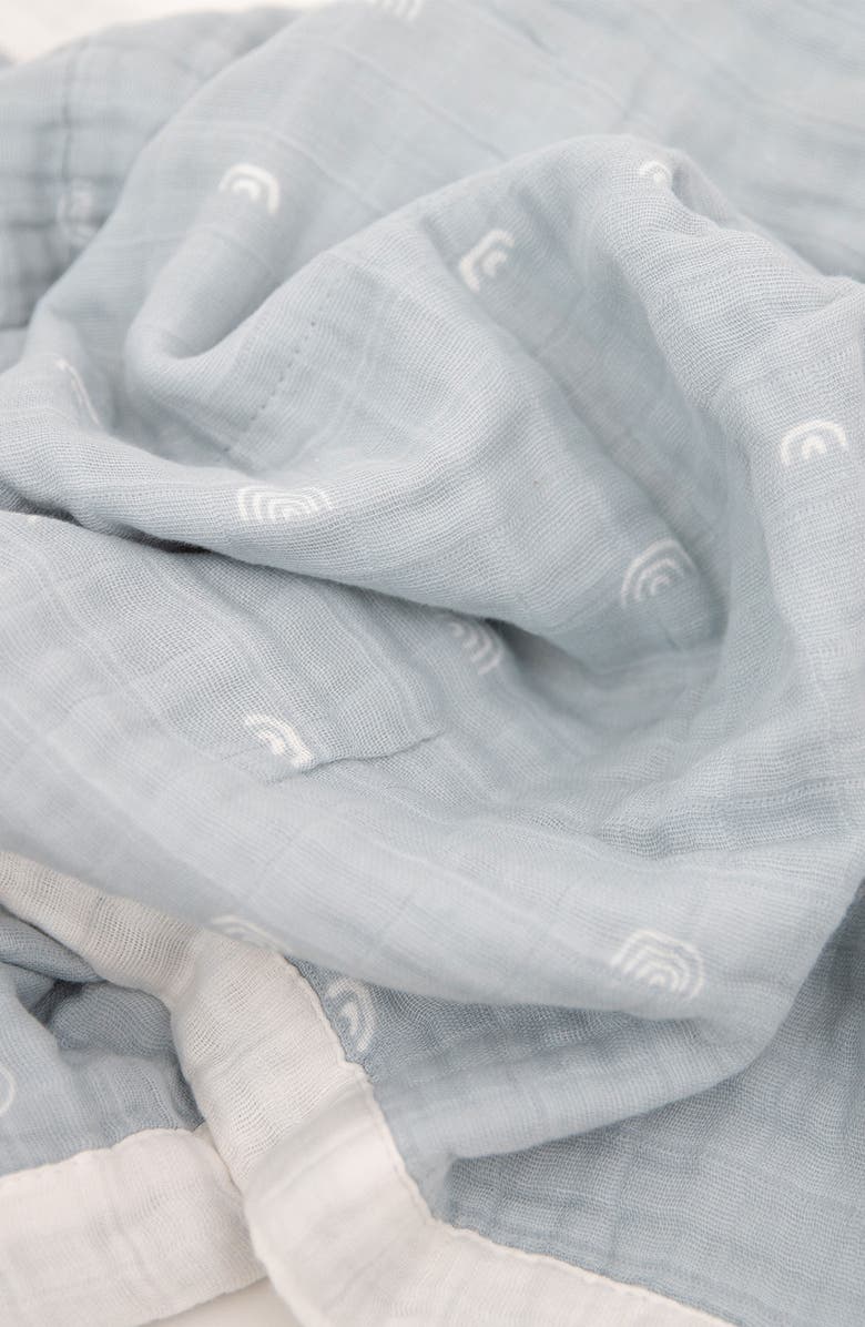 little unicorn Cotton Muslin Baby Quilt, Alternate, color, Blue Rainbow