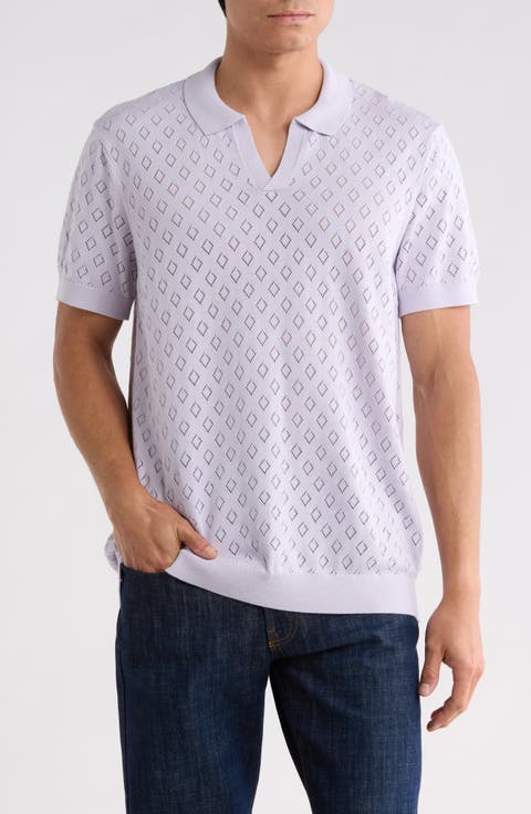 Pointelle Knit Johnny Collar Polo