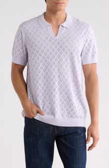 Pointelle Knit Johnny Collar Polo