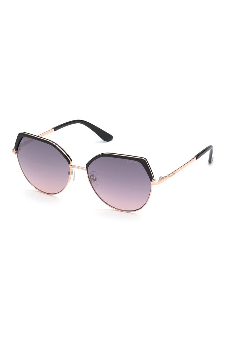 58mm Geometric Sunglasses, Main, color, SHINY BLACK / BORDEAUX MIRROR